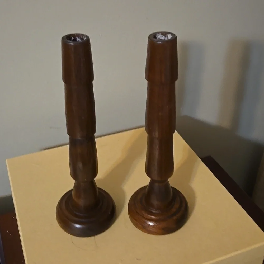 Brown Wooden Candle Holders 11 Inches